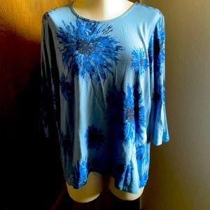 Christopher & Banks indigo flower top shirt size L